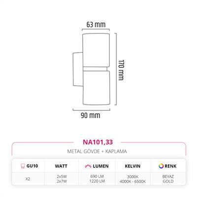 Moda Aydınlatma Çift Yönlü İç Mekan Aplik Beyaz Gold MD-A 5184-33