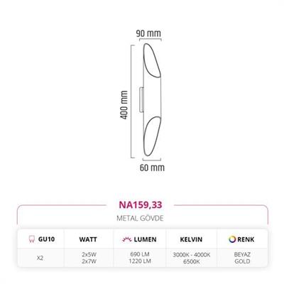Moda Aydınlatma Çift Yönlü İç Mekan Aplik Beyaz Gold MD-A 5209-33