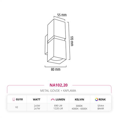 Moda Aydınlatma Çift Yönlü İç Mekan Aplik Siyah Bakır MD-A 5186-20