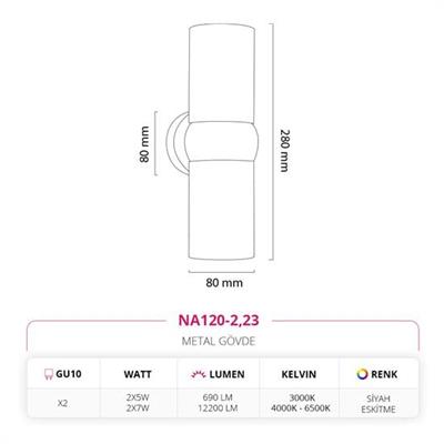 Moda Aydınlatma Çift Yönlü İç Mekan Aplik Siyah Eskitme MD-A 5190-23