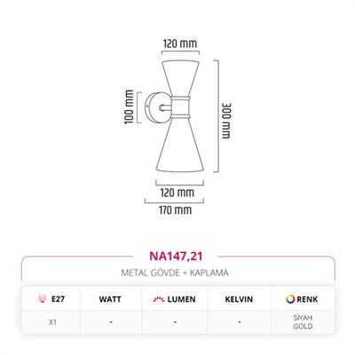 Moda Aydınlatma Çift Yönlü İç Mekan Aplik Siyah Gold MD-A 5201-21