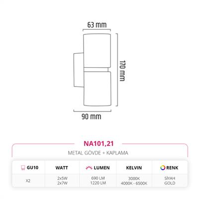 Moda Aydınlatma Çift Yönlü İç Mekan Aplik Siyah Gold MD-A 5182-21