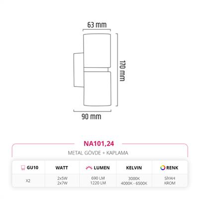 Moda Aydınlatma Çift Yönlü İç Mekan Aplik Siyah Krom MD-A 5183-24