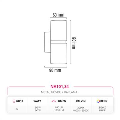 Moda Aydınlatma Çift Yönlü İç Mekan Beyaz Bakır Aplik MD-A 5185-34