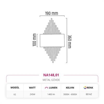 Moda Aydınlatma Çift Yönlü Ledli İç Mekan Aplik Beyaz MD-A 5251-01