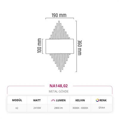 Moda Aydınlatma Çift Yönlü Ledli İç Mekan Aplik Siyah MD-A 5205-02