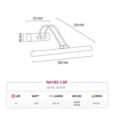 Moda Aydınlatma Dekoratif 50 Cm Krom Tablo Aplik MD-A 5266-09