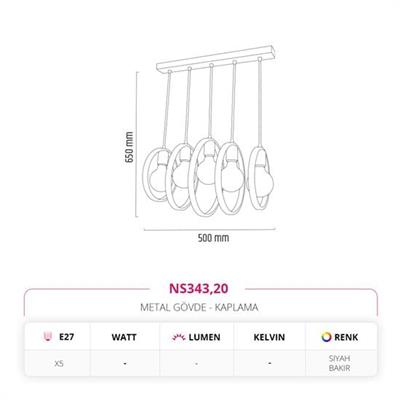 Moda Aydınlatma Dekoratif Beşli Sıralı Sarkıt Siyah Bakır MD-S 4547-20