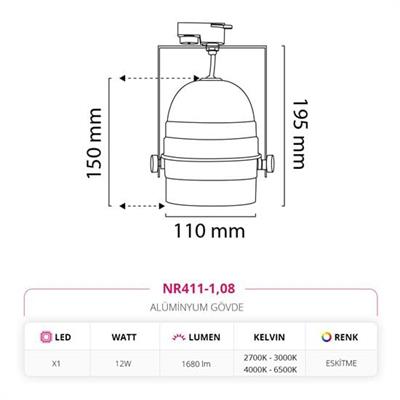 Moda Aydınlatma Dekoratif Eskitme Ray Spot MD-R 1153-08