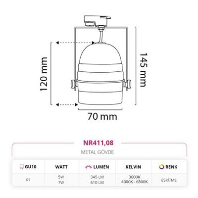 Moda Aydınlatma Dekoratif Eskitme Ray Spot MD-R 1152-08
