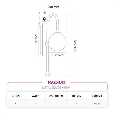 Moda Aydınlatma Dekoratif İç Mekan Aplik Krom MD-A 5256-09