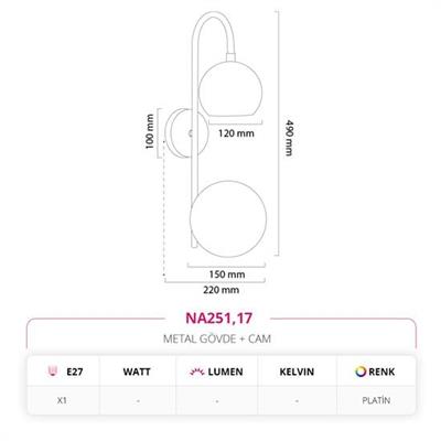 Moda Aydınlatma Dekoratif İç Mekan Aplik Platin MD-A 5243-17