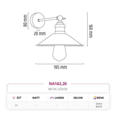Moda Aydınlatma Dekoratif İç Mekan Aplik Siyah Bakır MD-A 5211-20