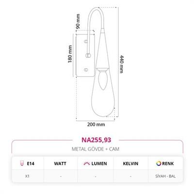 Moda Aydınlatma Dekoratif İç Mekan Aplik Siyah Bal MD-A 5258-90