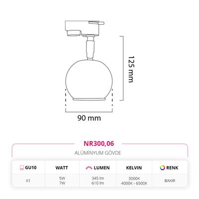 Moda Aydınlatma Dekoratif Ray Spot Bakır MD-R 1079-06