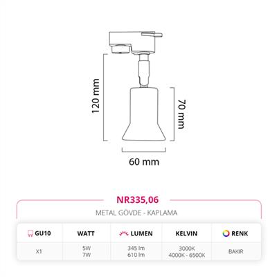 Moda Aydınlatma Dekoratif Ray Spot Bakır MD-R 1140-06