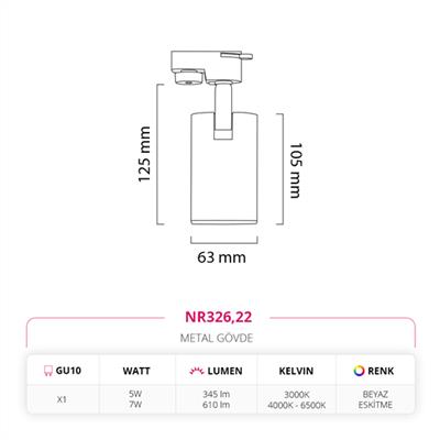 Moda Aydınlatma Dekoratif Ray Spot Beyaz Eskitme MD-R 1104-22
