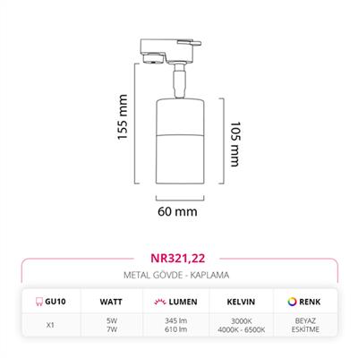 Moda Aydınlatma Dekoratif Ray Spot Beyaz Eskitme MD-R 1089-22