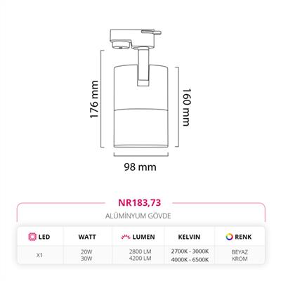Moda Aydınlatma Dekoratif Ray Spot Beyaz Krom MD-R 1031-73
