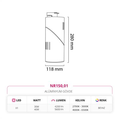 Moda Aydınlatma Dekoratif Ray Spot Beyaz MD-R 1019-01