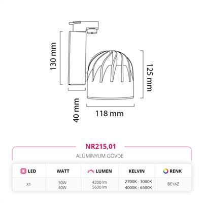 Moda Aydınlatma Dekoratif Ray Spot Beyaz MD-R 1050-01