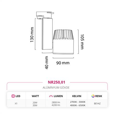 Moda Aydınlatma Dekoratif Ray Spot Beyaz MD-R 1055-01