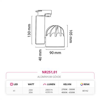 Moda Aydınlatma Dekoratif Ray Spot Beyaz MD-R 1057-01