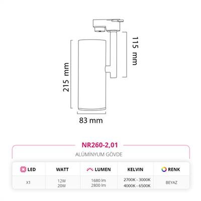 Moda Aydınlatma Dekoratif Ray Spot Beyaz MD-R 1017-01