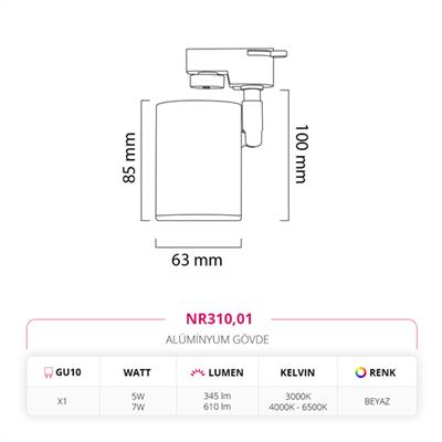 Moda Aydınlatma Dekoratif Ray Spot Beyaz MD-R 1084-01