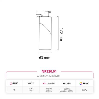 Moda Aydınlatma Dekoratif Ray Spot Beyaz MD-R 1086-01