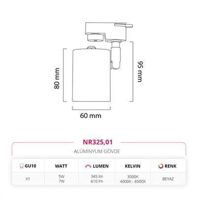 Moda Aydınlatma Dekoratif Ray Spot Beyaz MD-R 1096-01