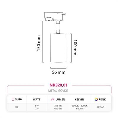 Moda Aydınlatma Dekoratif Ray Spot Beyaz MD-R 1108-01