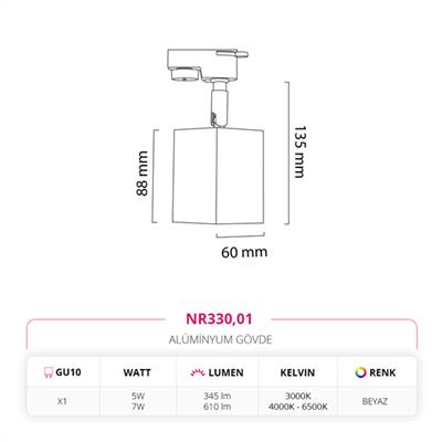 Moda Aydınlatma Dekoratif Ray Spot Beyaz MD-R 1117-01