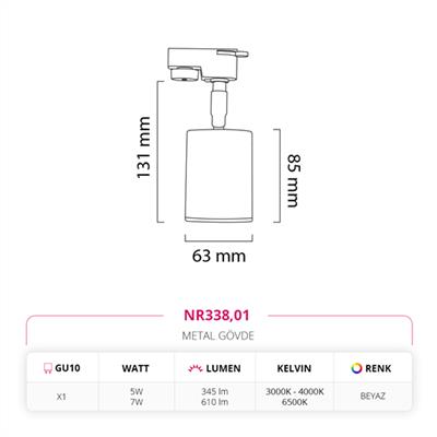 Moda Aydınlatma Dekoratif Ray Spot Beyaz MD-R 1154-01