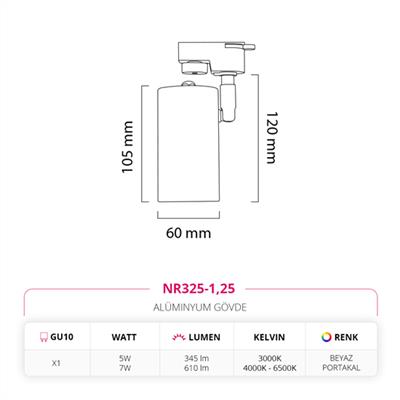 Moda Aydınlatma Dekoratif Ray Spot Beyaz Portakal MD-R 1099-25