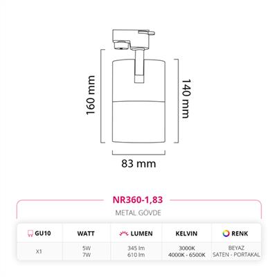 Moda Aydınlatma Dekoratif Ray Spot Beyaz Saten MD-R 1067-83
