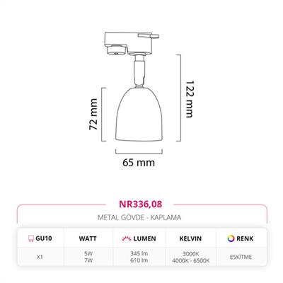 Moda Aydınlatma Dekoratif Ray Spot Eskitme MD-R 1149-08