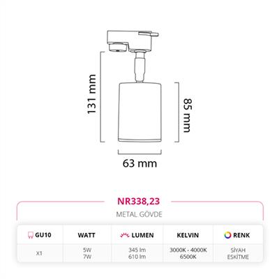 Moda Aydınlatma Dekoratif Ray Spot Eskitme Siyah MD-R 1157-23