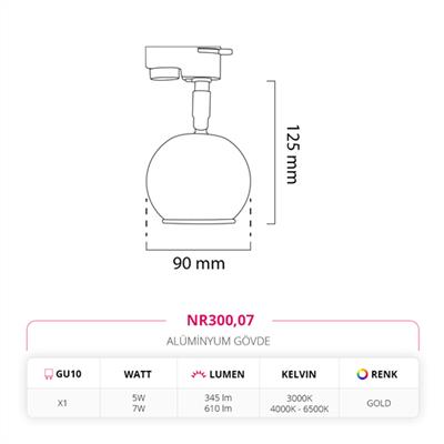 Moda Aydınlatma Dekoratif Ray Spot Gold MD-R 1080-07