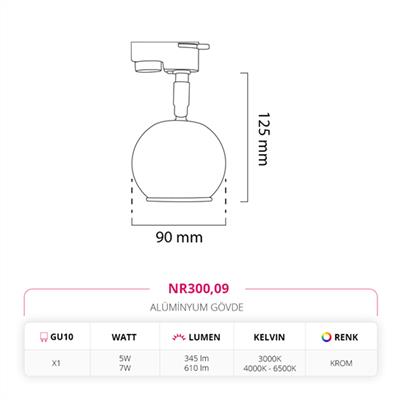 Moda Aydınlatma Dekoratif Ray Spot Krom MD-R 1081-09