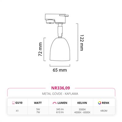 Moda Aydınlatma Dekoratif Ray Spot Krom MD-R 1150-09