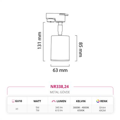 Moda Aydınlatma Dekoratif Ray Spot Krom Siyah MD-R 1158-24