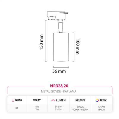 Moda Aydınlatma Dekoratif Ray Spot Siyah Bakır MD-R 1110-20