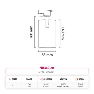 Moda Aydınlatma Dekoratif Ray Spot Siyah Bakır MD-R 1062-20