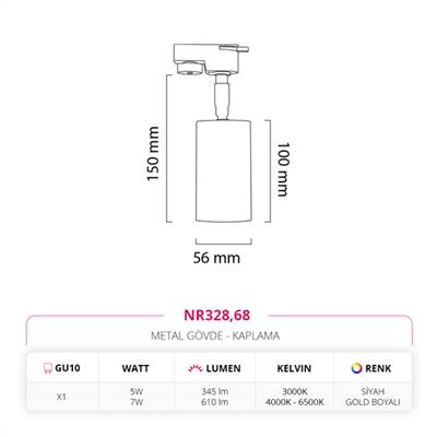 Moda Aydınlatma Dekoratif Ray Spot Siyah Gold MD-R 1115-68