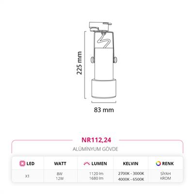 Moda Aydınlatma Dekoratif Ray Spot Siyah Krom MD-R 1047-24