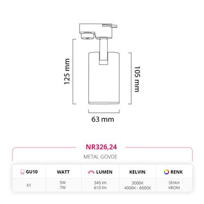 Moda Aydınlatma Dekoratif Ray Spot Siyah Krom MD-R 1105-24