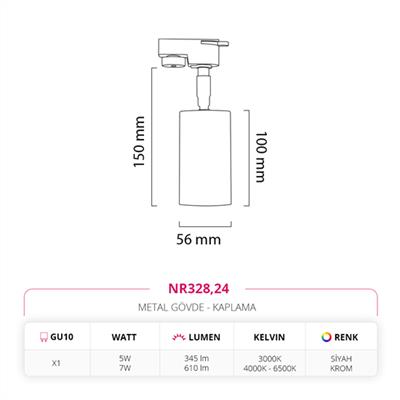 Moda Aydınlatma Dekoratif Ray Spot Siyah Krom MD-R 1113-24