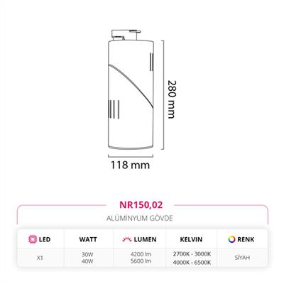 Moda Aydınlatma Dekoratif Ray Spot Siyah MD-R 1019-02
