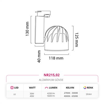 Moda Aydınlatma Dekoratif Ray Spot Siyah MD-R 1051-02